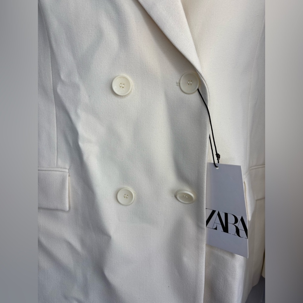 NWT ZARA TAILORED DOUBLE
BREASTED BLAZER ecru color XL - Picture 9 of 11